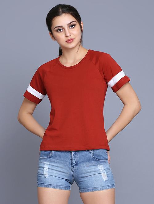 contrast detail round neck tee - 16695348 - Very Small Image - 1