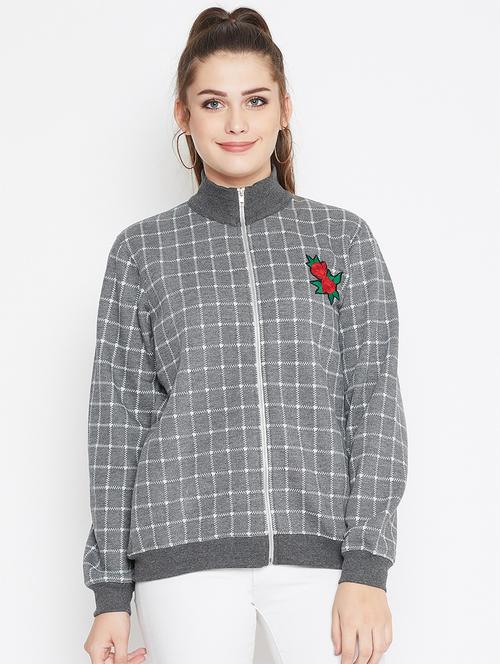 floral patch checkered bomber jacket - 16695648 - Very Small Image - 1