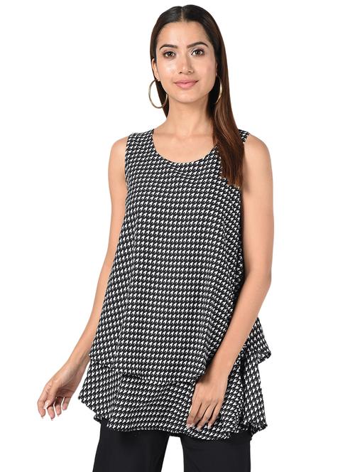 houndstooth print layered a-line kurti - 16695717 - Very Small Image - 1