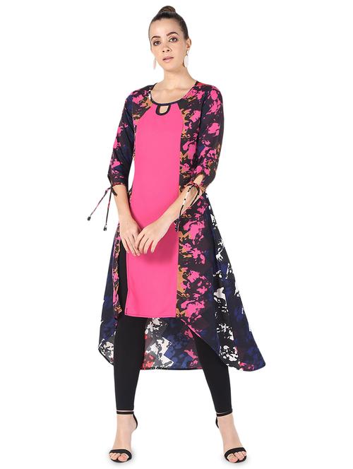 abstract printed high-low kurta - 16695720 - Very Small Image - 1