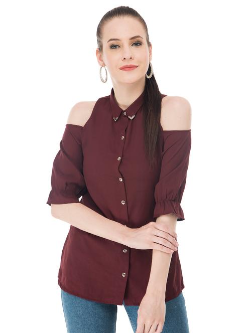 cold shoulder embellished collar shirt - 16695767 - Very Small Image - 1
