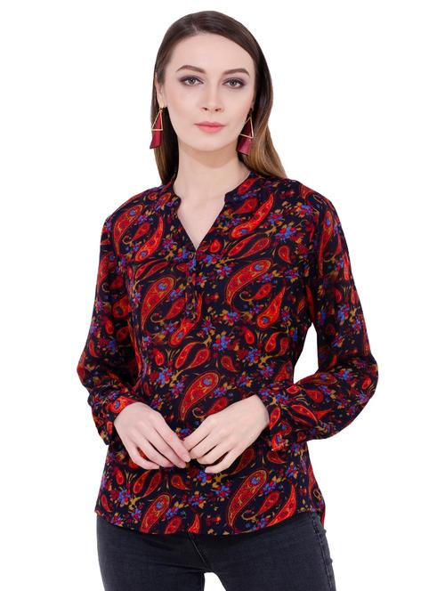 long sleeved paisley asymmetric tunic - 16695770 - Very Small Image - 1