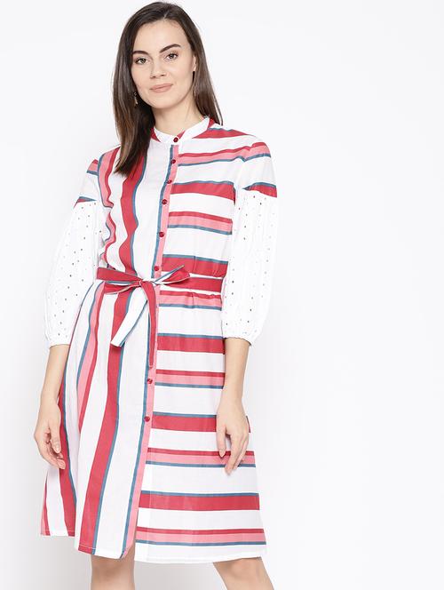 tie knot striped a-line dress - 16695944 - Very Small Image - 1