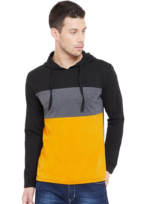 yellow color block hooded t-shirt - 16696102 - Very Small Image - 1