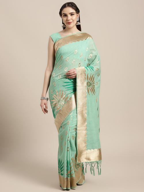 printed woven saree with blouse - 16696187 - Very Small Image - 1