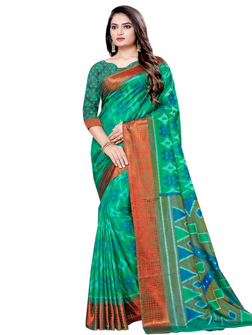 ikat print bordered saree with blouse - 16696194 - Very Small Image - 1