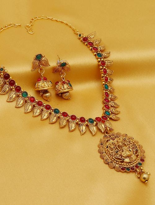 red gold plated necklaces and earring - 16697778 - Very Small Image - 1