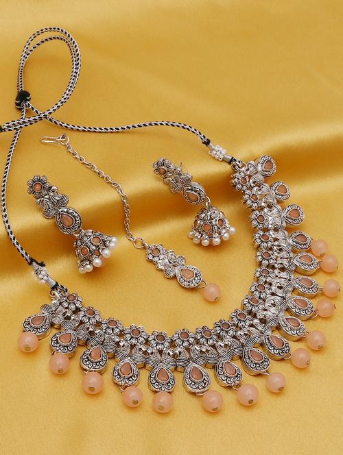 pink silver plated necklaces and earring - 16697797 - Very Small Image - 1