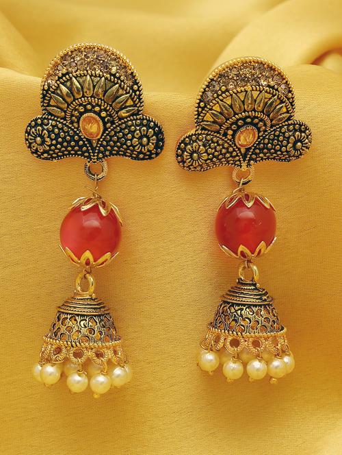 pink gold plated jhumka earring - 16697922 - Very Small Image - 1