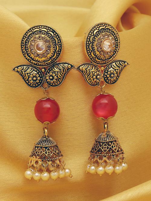 pink gold plated jhumka earring - 16697933 - Very Small Image - 1