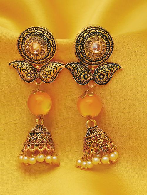 yellow gold plated jhumka earring - 16697935 - Very Small Image - 1