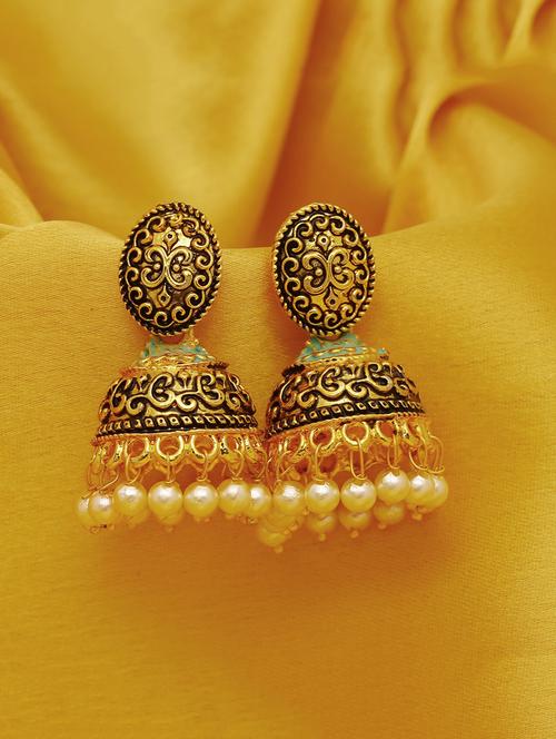 green gold plated jhumka earring - 16697952 - Very Small Image - 1