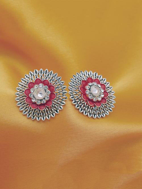 red silver plated studs earring - 16697962 - Very Small Image - 1