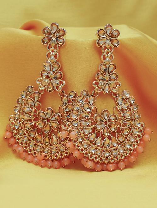 pink gold plated chandballi earring - 16697969 - Very Small Image - 1