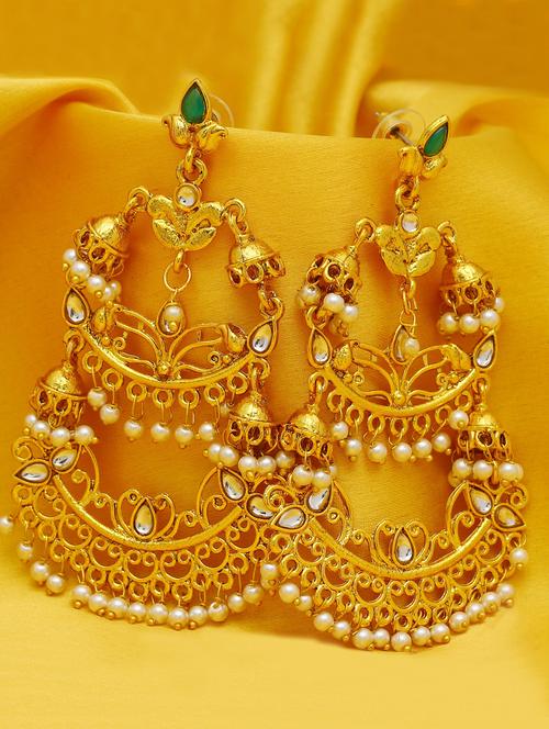 green gold plated chandellier earring - 16698024 - Very Small Image - 1