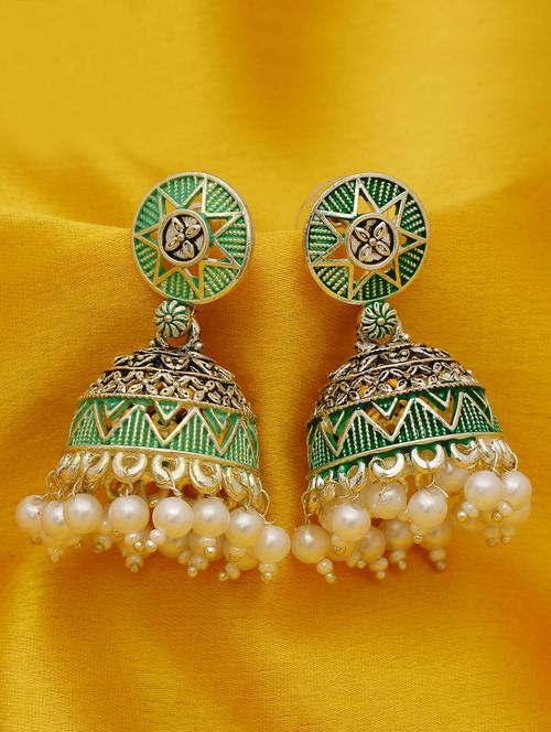 green silver plated jhumka earring - 16698026 - Very Small Image - 1