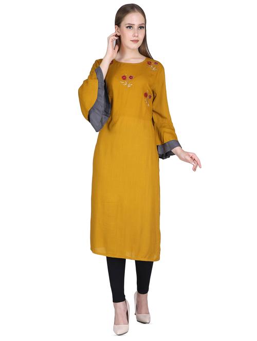 embroidered bell sleeves straight kurta - 16698657 - Very Small Image - 1