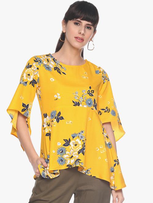 round neck floral asymmetric top - 16698717 - Very Small Image - 1