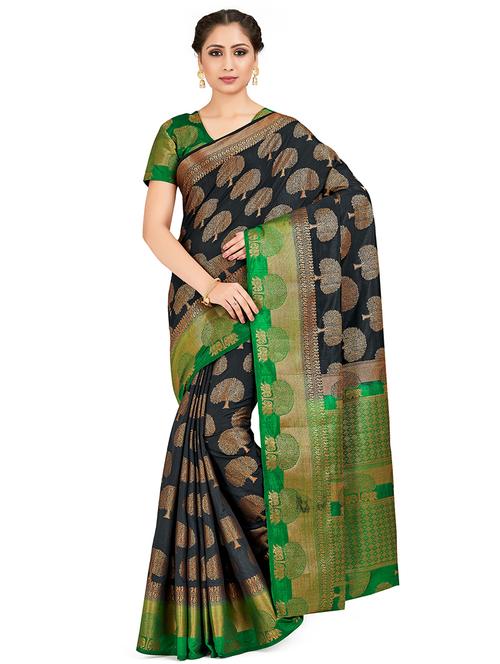 women's self design black colored saree with blouse - 16699107 - Very Small Image - 1