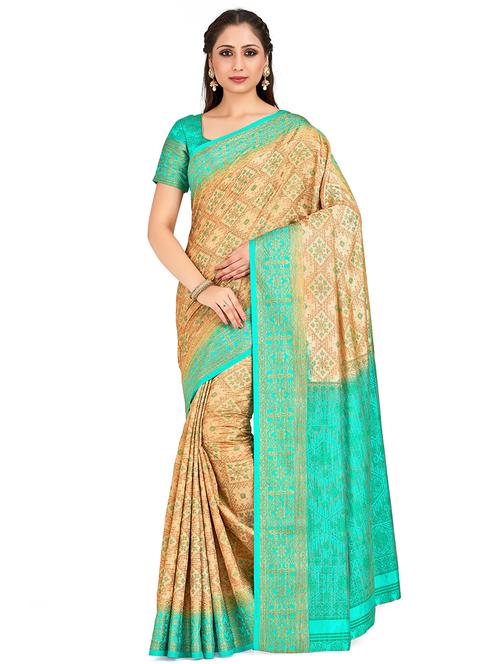 women's printed beige colored saree with blouse - 16699113 - Very Small Image - 1