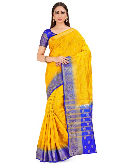 contrast banarasi saree with blouse - 16699121 - Very Small Image - 1