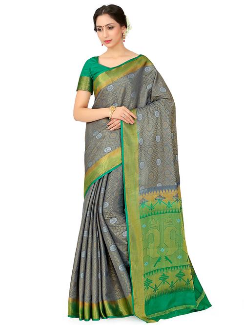 printed kanjivaram saree with blouse - 16699125 - Very Small Image - 1