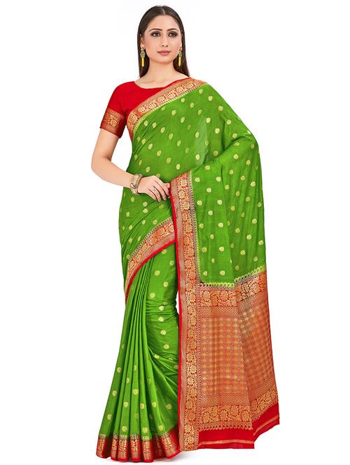 olive. crepe mysore silk saree with blouse - 16699146 - Very Small Image - 1
