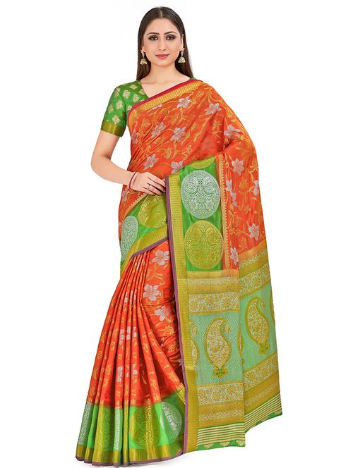 floral kanjivaram saree with blouse - 16699147 - Very Small Image - 1