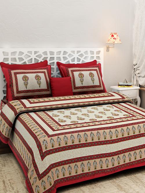 cotton printed king king size bed sheet with 2 pillow covers - 16699413 - Very Small Image - 1
