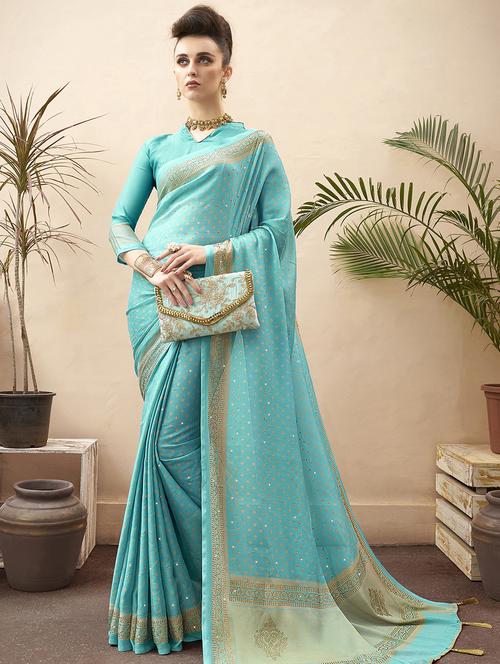 embellished printed saree with blouse - 16699512 - Very Small Image - 1