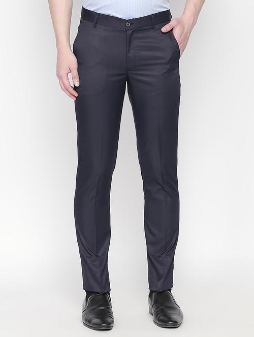 navy blue solid flat front formal trouser - 16699722 - Very Small Image - 1