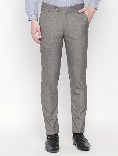 grey solid flat front formal trouser - 16699735 - Very Small Image - 1