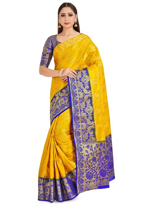 contrast bordered kanjivaram saree with blouse - 16699825 - Very Small Image - 1