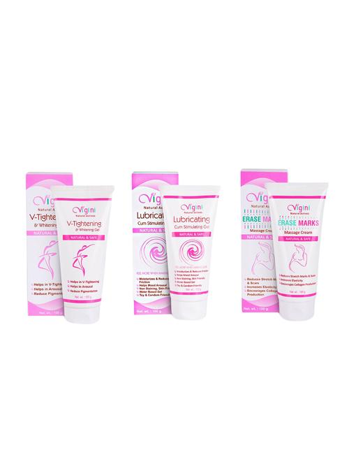 v- tightening & whitening gel+lubricating cum stimulating gel+stretch marks massage cream - 16699967 - Very Small Image - 1