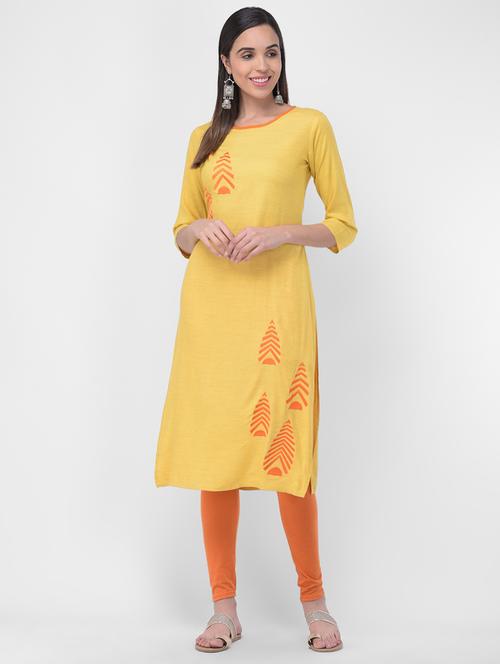 yellow rayon aline kurta - 16700159 - Very Small Image - 1