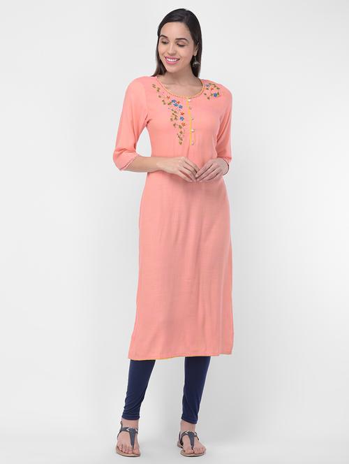 peach rayon aline kurta - 16700176 - Very Small Image - 1