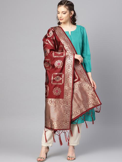floral banarasi dupatta - 16700525 - Very Small Image - 1