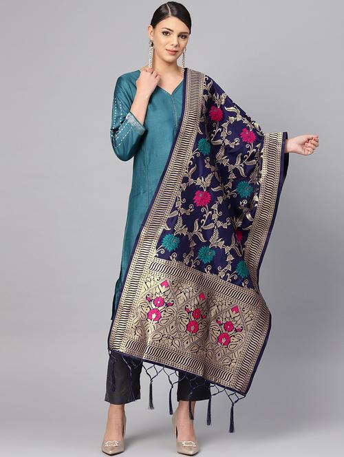 floral banarasi dupatta - 16700539 - Very Small Image - 1