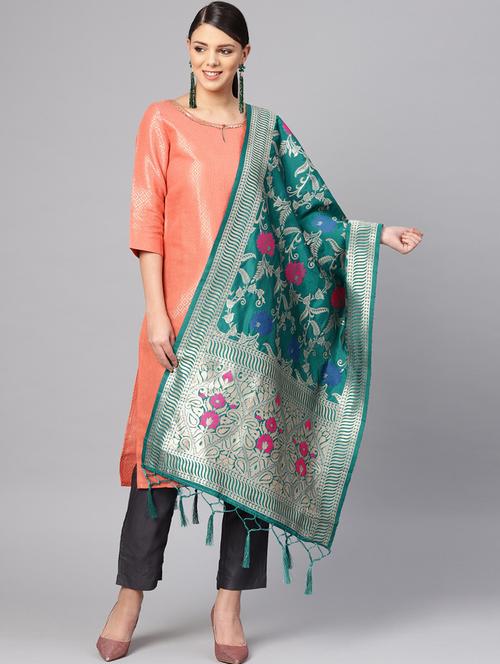 floral banarasi dupatta - 16700541 - Very Small Image - 1