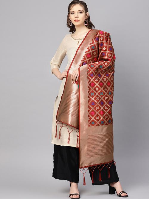 floral banarasi dupatta - 16700549 - Very Small Image - 1