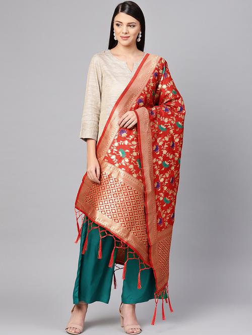 floral banarasi dupatta - 16700566 - Very Small Image - 1