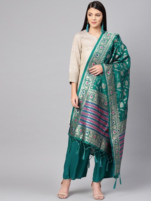 floral banarasi dupatta - 16700589 - Very Small Image - 1
