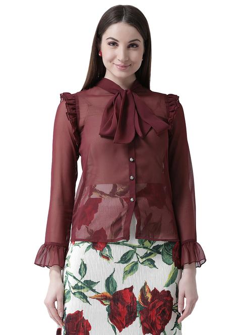 tie up neck frill detail shirt - 16700835 - Very Small Image - 1