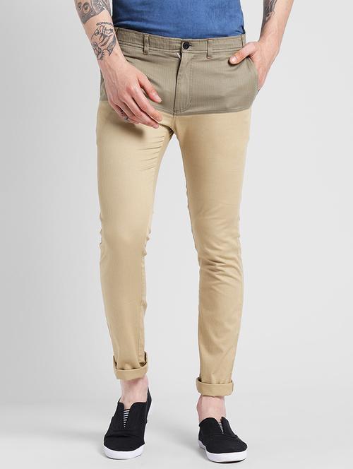 beige color block chinos - 16701005 - Very Small Image - 1