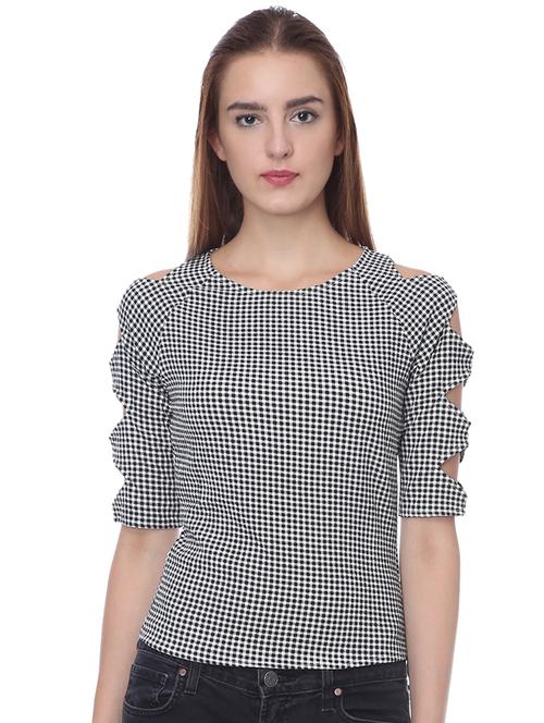 cut out sleeved gingham checkered top - 16701235 - Very Small Image - 1
