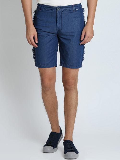 blue solid denim shorts - 16701854 - Very Small Image - 1