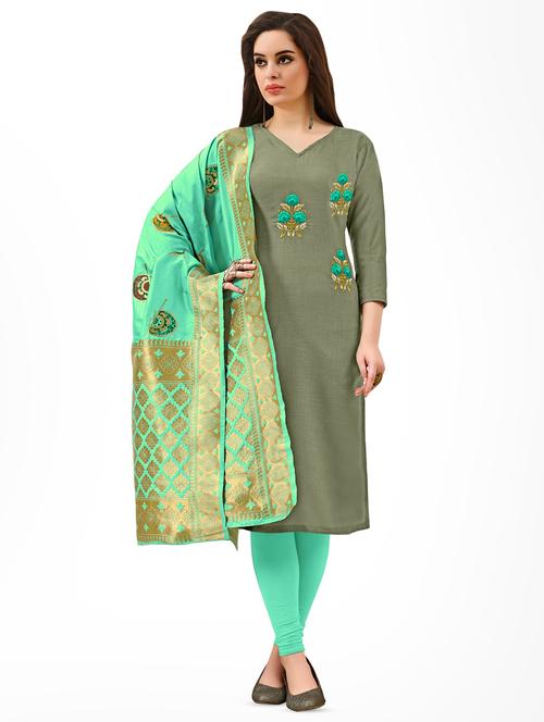 embroidered churidaar unstitched suit set - 16702226 - Very Small Image - 1