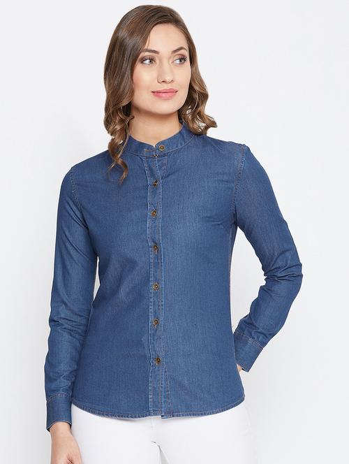 mandarin neck denim shirt - 16704361 - Very Small Image - 1