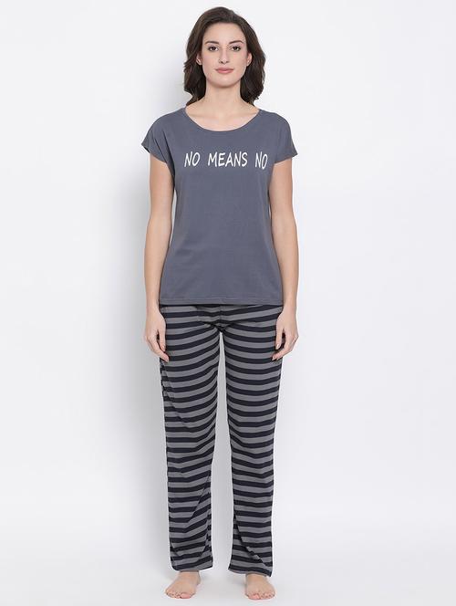 round neck graphic tee with pajama set - 16704698 - Very Small Image - 1