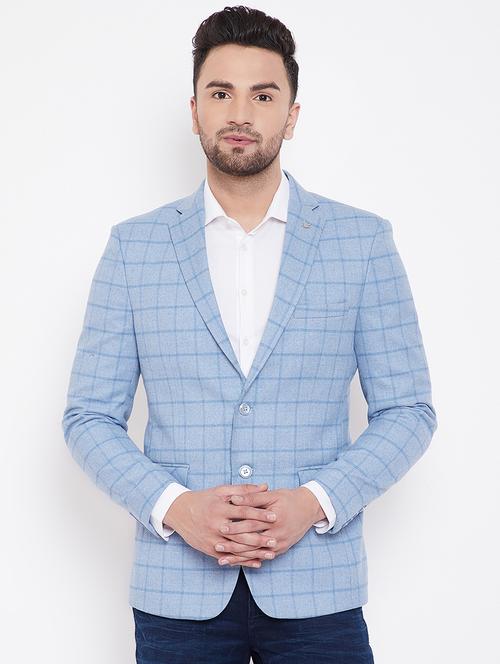 light blue checkered single breasted casual blazer - 16706059 - Very Small Image - 1